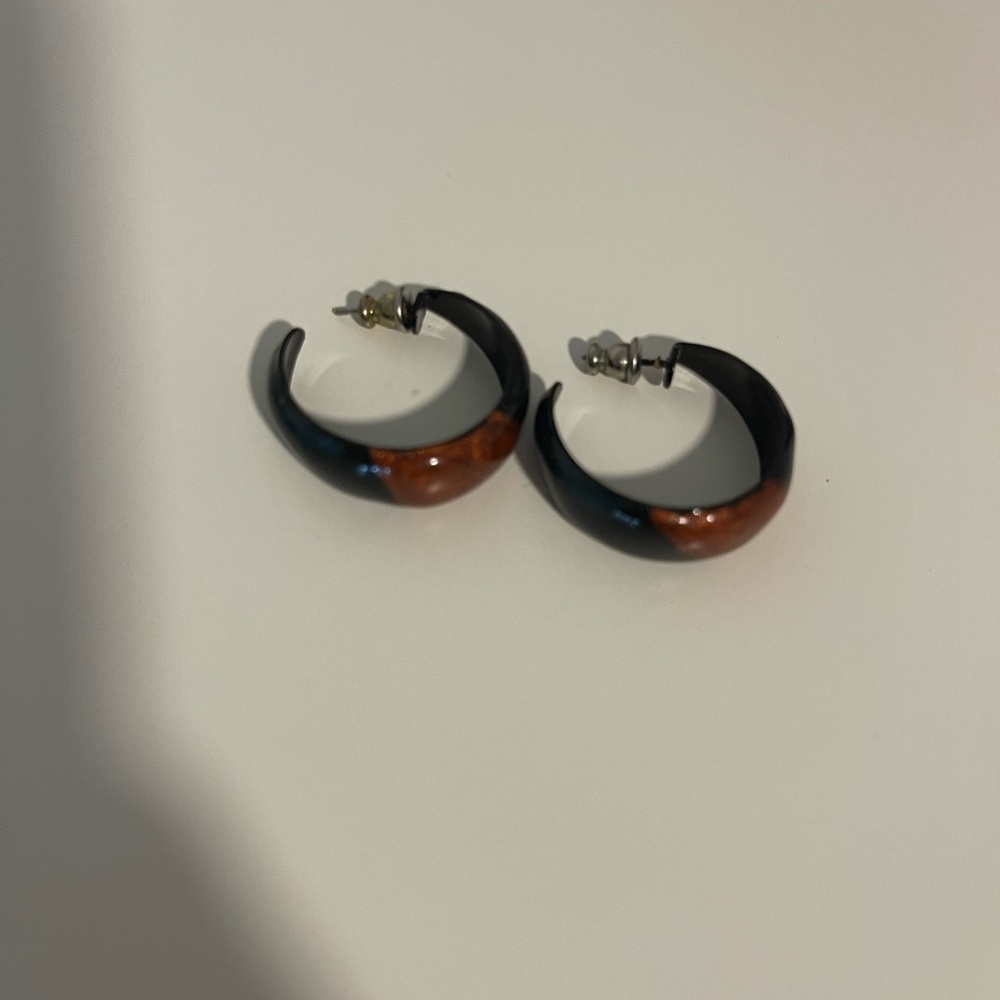Vintage Blue and Copper Colored  Hoop Earrings